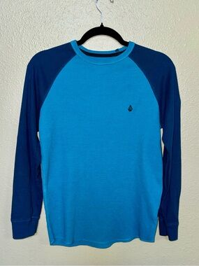 Volcom Blue Thermal Waffle Knit Long Sleeve Shirt Men’s Small Raglan